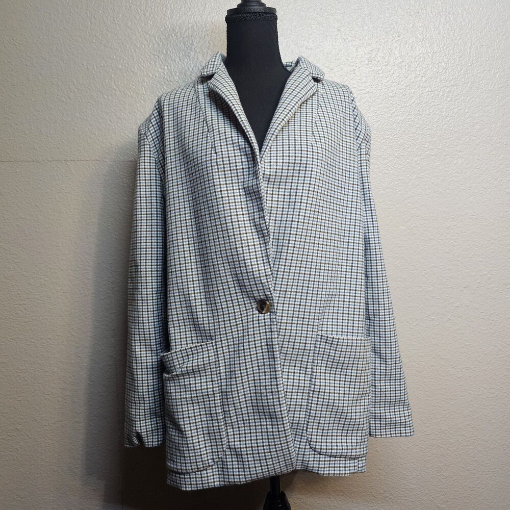 A New Day XL Blue Black Plaid Checker Jacket Lined Office Preppy Fall Classic